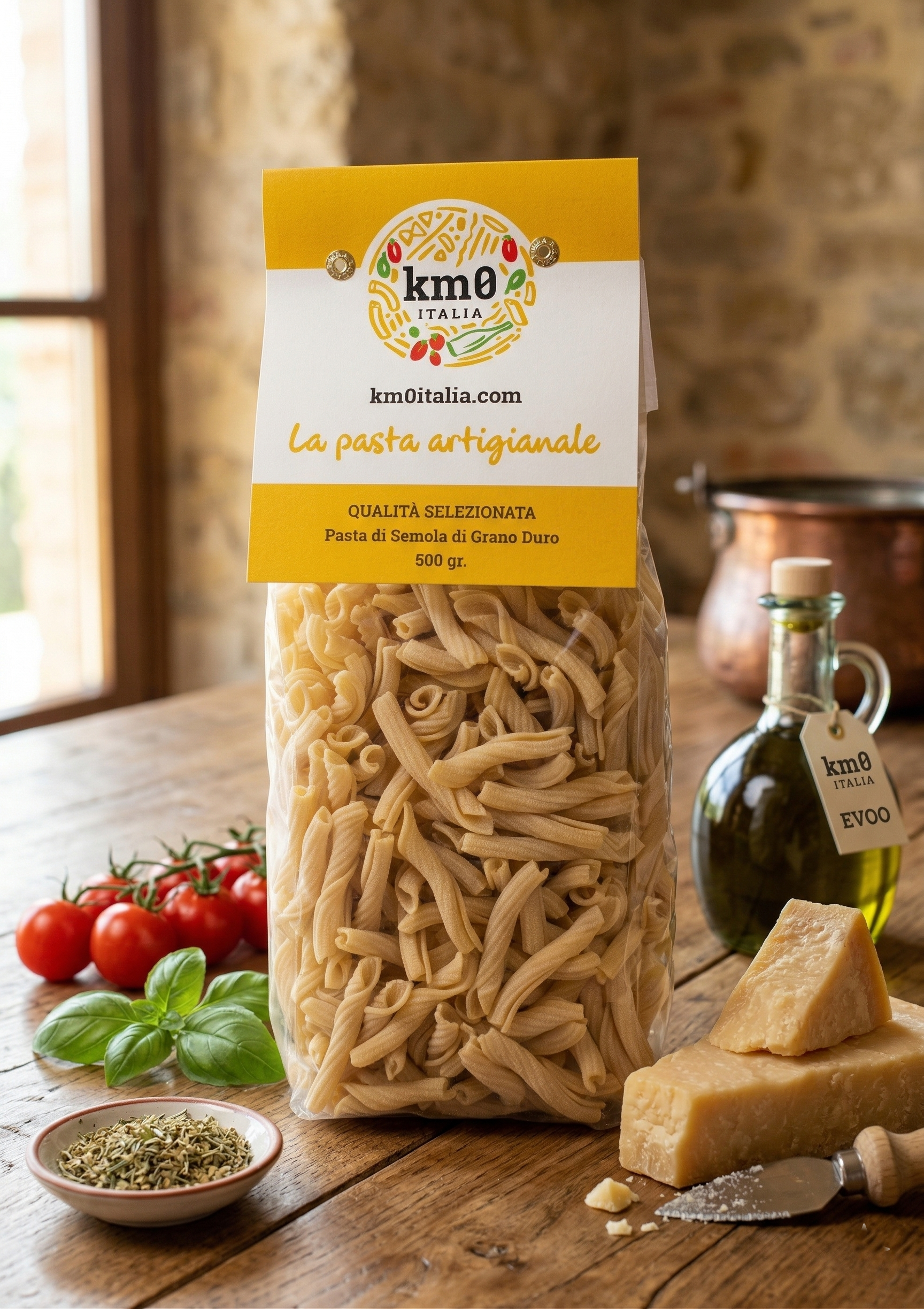 Torcinelli Km0italia pasta artigianale spiralata in primo piano con ragù