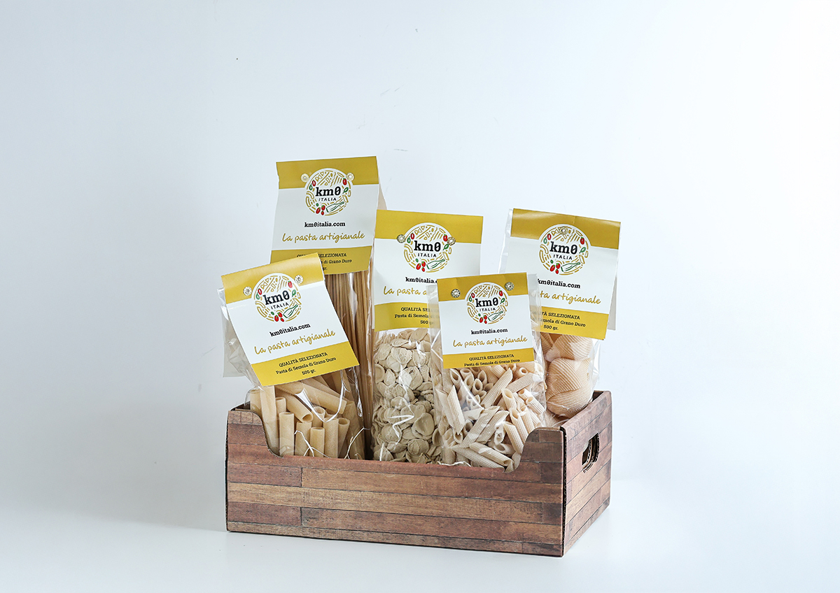 Cascetta degustazione con 5 pacchi di pasta artigianale campana trafilata al bronzo